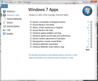 Screenshot of the application Clean Space - #5
