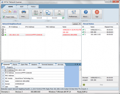 Screenshot of the application MiTeC Network Scanner - #1