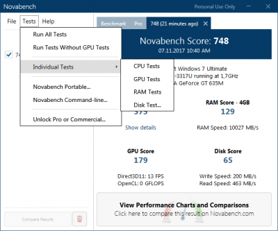 Screenshot of the application NovaBench - #1