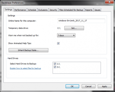 Screenshot of the application BackBlaze - #3