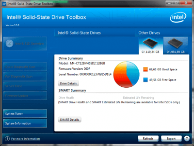 Screenshot of the application Intel Solid-State Drive Toolbox - #1