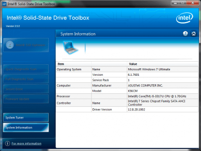 Screenshot of the application Intel Solid-State Drive Toolbox - #3