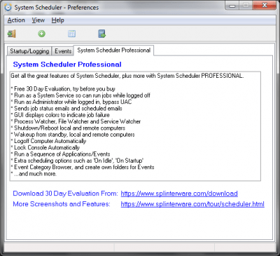 Screenshot of the application System Scheduler Free - #3