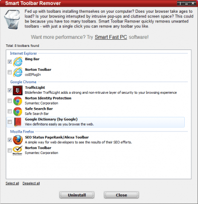 Screenshot of the application Smart Toolbar Remover - #1