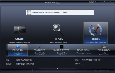 Screenshot of the application HDDScan - #1