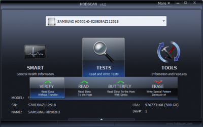 Screenshot of the application HDDScan - #2