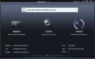 Screenshot of the application HDDScan - #3