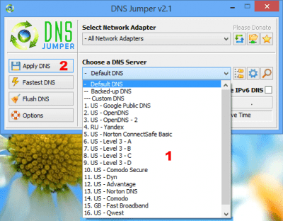 Screenshot of the application DNS Jumper - #2