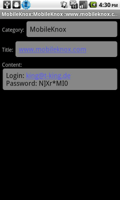 Screenshot of the application MobileKnox - #2