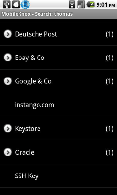 Screenshot of the application MobileKnox - #7