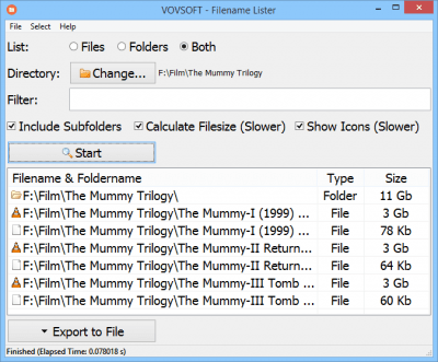 Screenshot of the application Filename Lister - #1