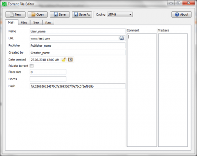 Screenshot of the application Torrent File Editor - #1