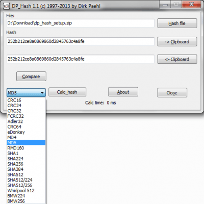 Screenshot of the application DP Hash - #2