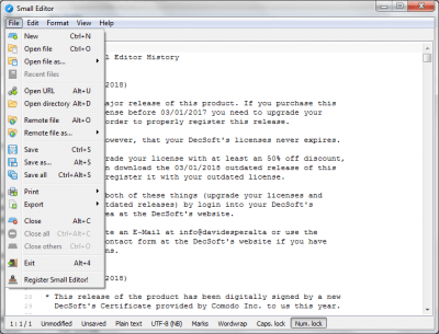 Screenshot of the application Small Editor - #1