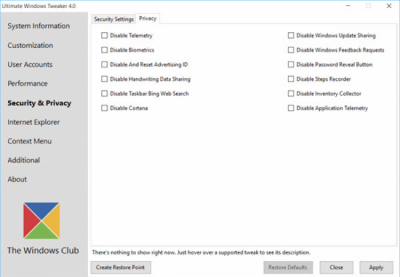 Screenshot of the application Ultimate Windows Tweaker - #9