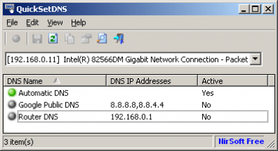 Screenshot of the application QuickSetDNS - #1