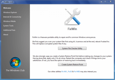 Screenshot of the application FixWin - #1