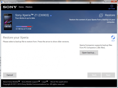 Screenshot of the application Sony Xperia Companion - #2
