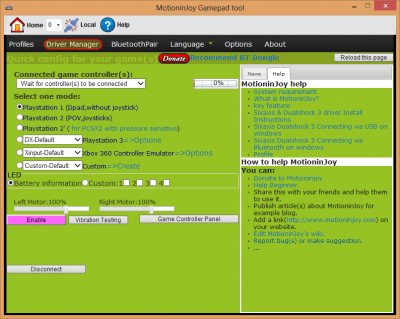 Screenshot of the application MotioninJoy - #1