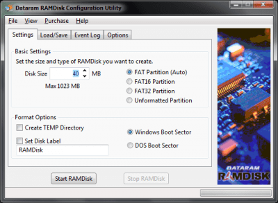 Screenshot of the application RAMDisk - #1