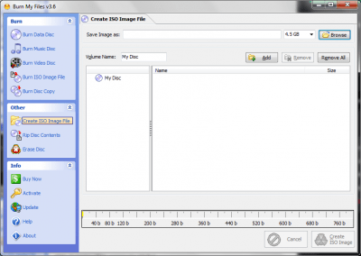 Screenshot of the application Burn My Files - #3
