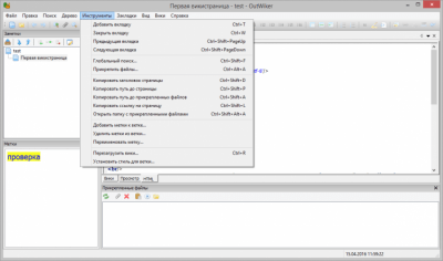 Screenshot of the application OutWiker - #3