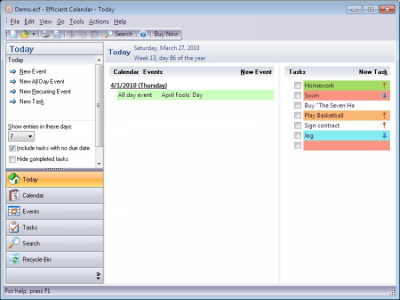 Screenshot of the application Efficient Software Calendar - #1