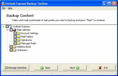 Screenshot of the application Outlook Express Backup Toolbox - #1