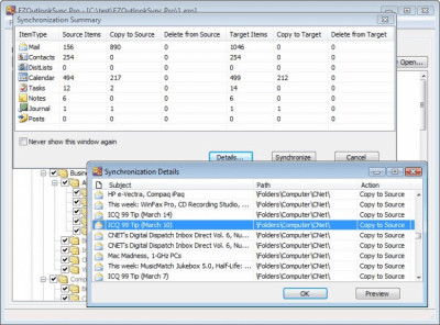 Screenshot of the application EZOutlookSync Pro - #3