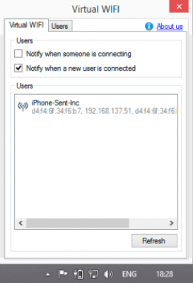Screenshot of the application Virtual WIFI - #1