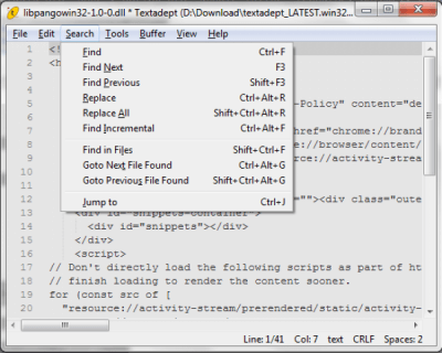 Screenshot of the application Textadept - #3