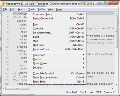 Screenshot of the application Textadept - #4