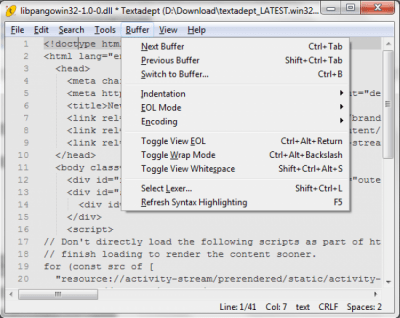 Screenshot of the application Textadept - #5