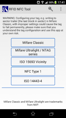 Screenshot of the application RFID NFC Tool - #1