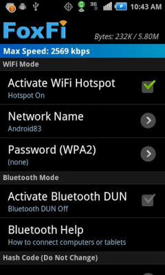 Screenshot of the application FoxFi (WiFi Tether w/o Root) - #1