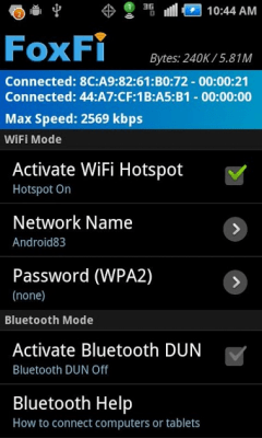 Screenshot of the application FoxFi (WiFi Tether w/o Root) - #2