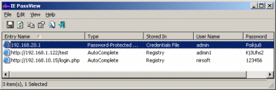 Screenshot of the application IE PassView - #1