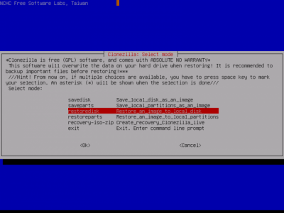 Screenshot of the application Clonezilla - #8
