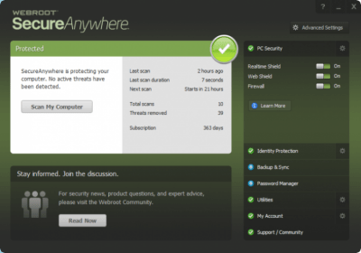 Screenshot of the application Webroot SecureAnywhere - #1