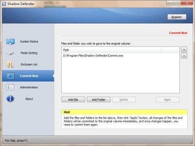 Screenshot of the application Shadow Defender - #4