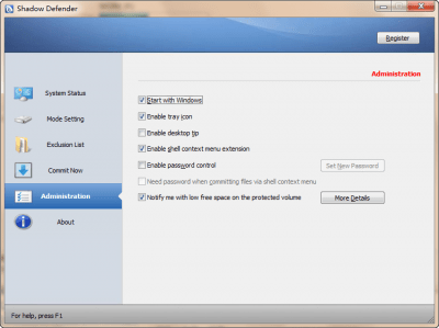 Screenshot of the application Shadow Defender - #5