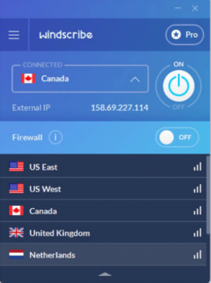 Screenshot of the application Windscribe - #1