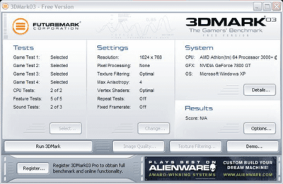 Screenshot of the application 3DMark 2003 - #1