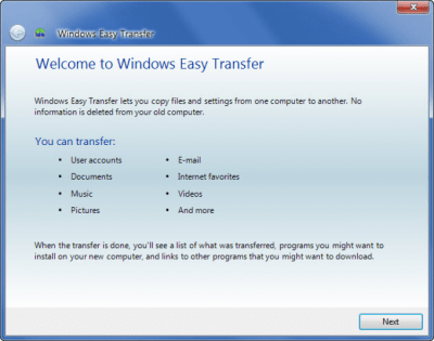 Screenshot of the application Windows Easy Transfer - #1