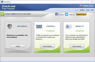Screenshot of the application ZoneAlarm Free Firewall - #1
