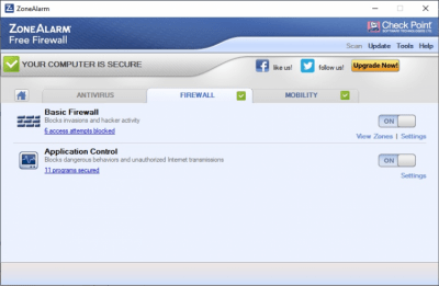 Screenshot of the application ZoneAlarm Free Firewall - #2