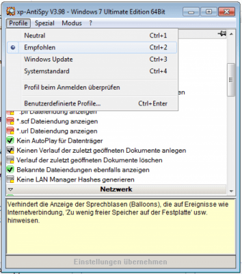 Screenshot of the application XP-AntiSpy - #2