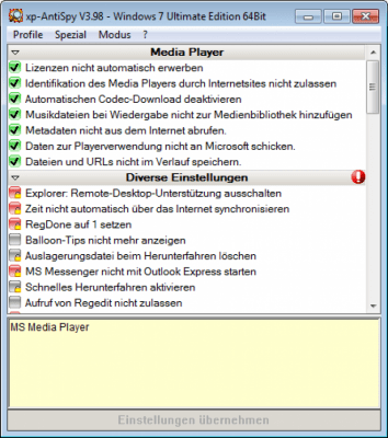 Screenshot of the application XP-AntiSpy - #3