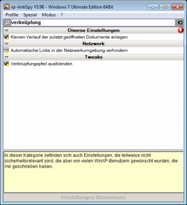 Screenshot of the application XP-AntiSpy - #5