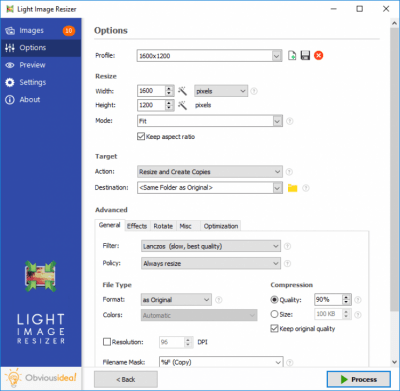 Screenshot of the application Light Image Resizer - #2